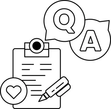 A clipboard with a pen on it and a question mark and a letter A above it Stock Illustration