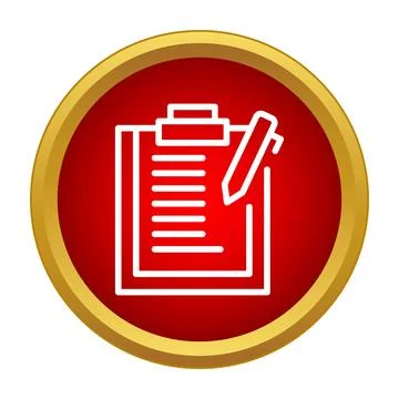 Clipboard with pen writing document list icon on red background Stock Illustration