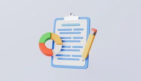 Clipboard with pie chart and pen, representing data analysis and reporting Stock Illustration