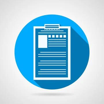 Clipboard with questionnaire vector icon Flat round blue vector icon with ... 스톡 사진