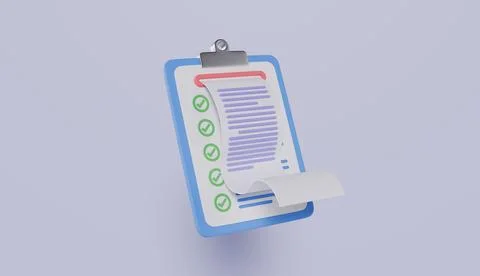 Clipboard with a receipt 3d rendering, expenses bill, shopping payment Stock Illustration
