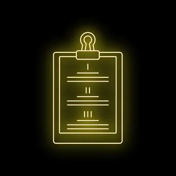 Clipboard report document neon glowing icon yellow イラスト素材