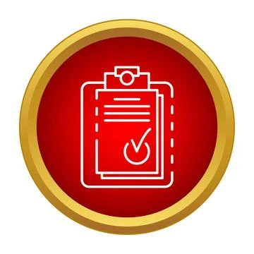 Clipboard report or task completion icon on red button Stock Illustration