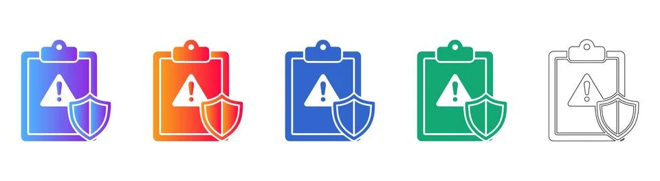 Clipboard with Security Shield and Alert Icon Set Stock Illustration