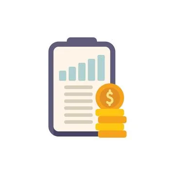 Clipboard showing growing statistics chart with increasing coins stack Stock Illustration