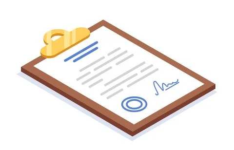 Clipboard with signed document. Vector illustration Stock Illustration