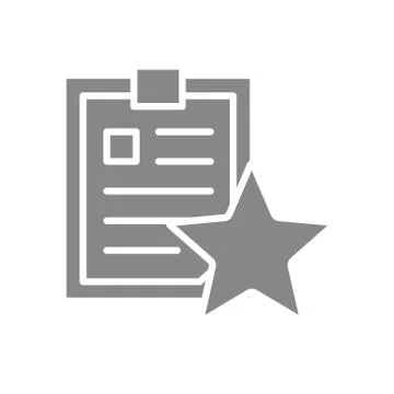 Clipboard with star gray icon. Document rating, add to favorites, folder review Stock Illustration