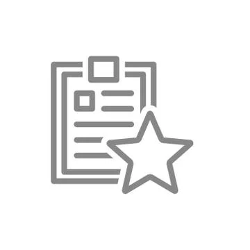 Clipboard with star line icon. Document rating, add to favorites, folder review Illustrazione stock