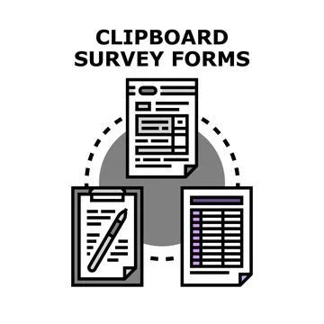 Clipboard survey forms for data collection and analysis Stock Illustration