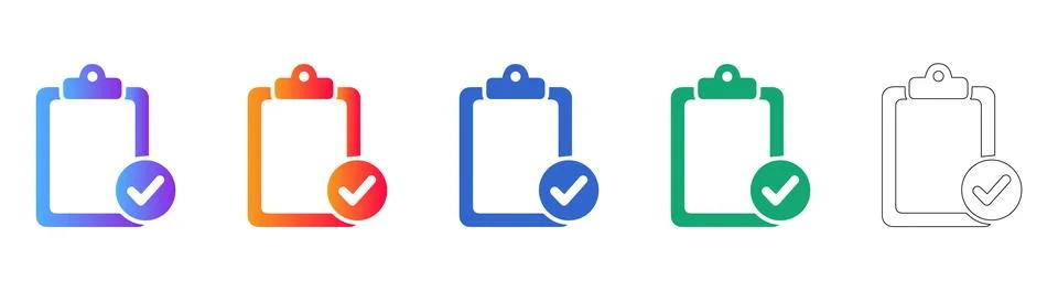 Clipboard Task Completion Icons in Five Styles Stock Illustration