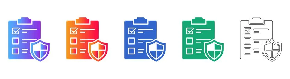 Clipboard Task Management Icons with Shield Illustrazione stock