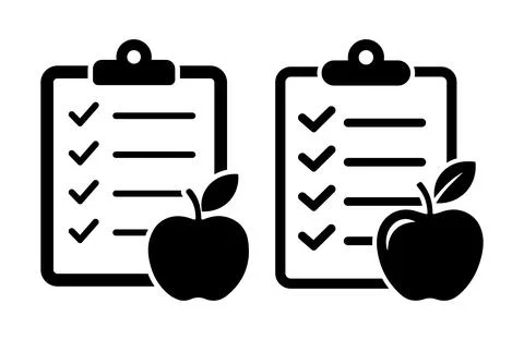 Clipboards with Checkmarks and Apples Symbolizing Productivity and Wellness Stock Illustration