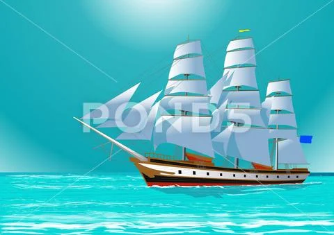 Clipper sail ship, vector illustration: Royalty Free #86872882