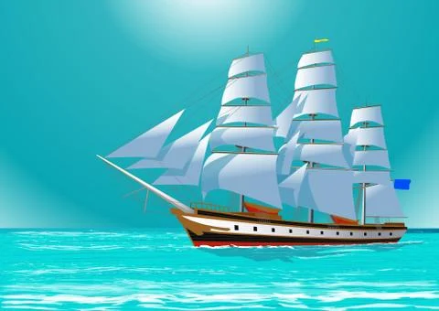 Clipper sail ship, vector illustration Stock Illustration