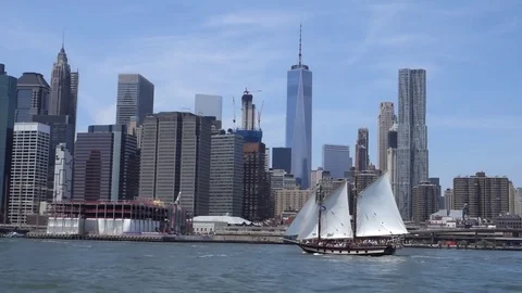 Clipper Ship on East River, lower Manhattan Stock Footage 83100685
