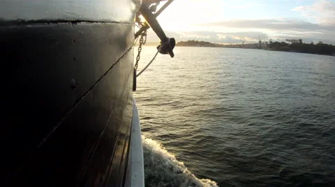 Clipper ship moving through water at sea Video stock 64637514