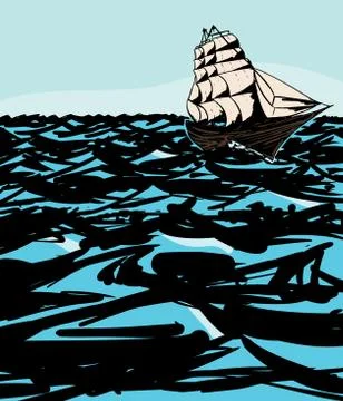 Clipper Ship On Water Stock Illustration