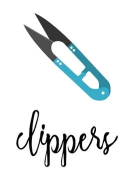 Clippers with caption. Sewing tool isolated on white Stock Illustration