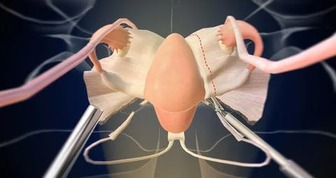 Clipping and Ligating of Fallopian Tubes and Ovarian Ligaments Stock Illustration