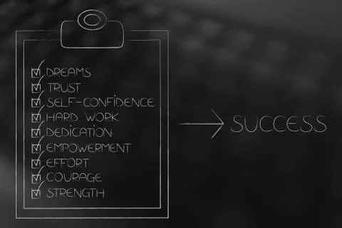 Clipping board with list of elements needed for success ticked off 스톡 일러스트