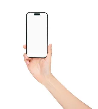 Clipping path, Gesture of hand holding smartphone with a blank screen, for .. Stock Photos