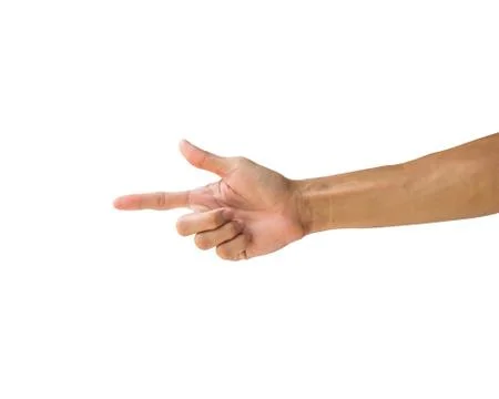 Clipping path. Hand gesture making shooting gun. Shooting two fingers isolate Stock Photos