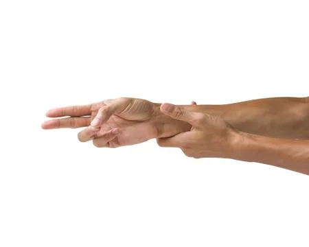 Clipping path. Hand gesture making shooting gun. Shooting two fingers isolate Stock Photos