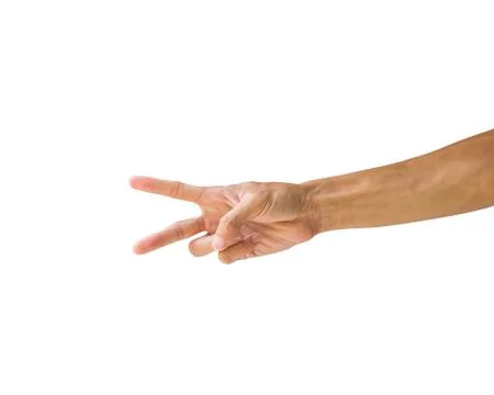 Clipping path hand gestures isolated on white background. Hand making number  Stock Photos