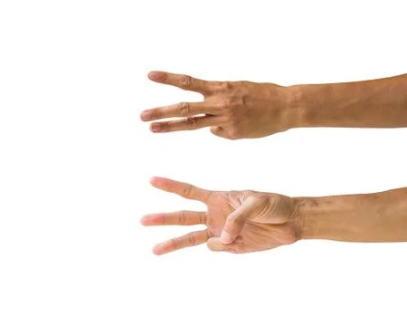 Clipping path hand gestures isolated on white background. Hand making number  Stock Photos