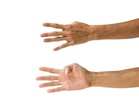 Clipping path hand gestures isolated on white background. Hand making number  Stock Photos
