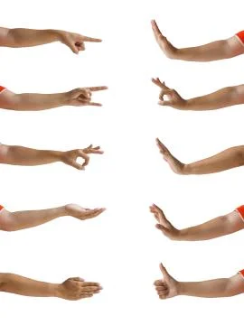 Clipping path of hands isolated : Multiple female hand gesture isolation on w Stock Photos