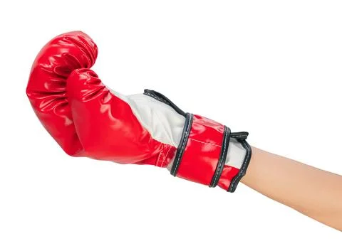 Clipping path, Hands wearing red boxing gloves on white background. Stock Photos