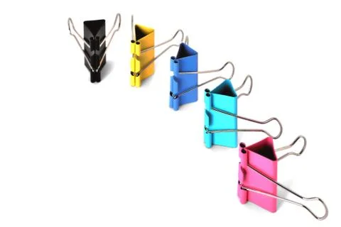 Clips for paper standing vertically on a white background Stock Photos