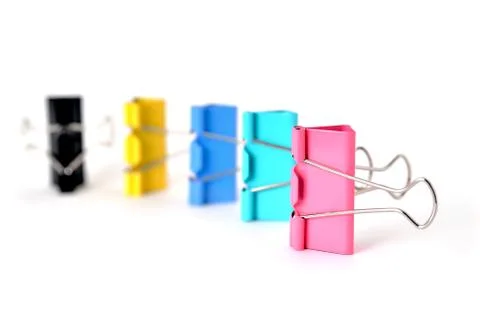 Clips for paper standing vertically on a white background Stock Photos