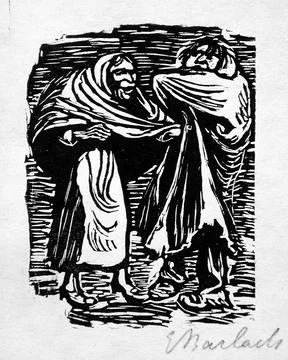 The cloak is more patch than whole cloth. Ernst Barlach (Germany, 1870-1938.. Stockillustratie