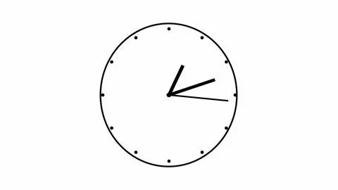 Clock in 12 hour loop. Clock with moving arrows on white background. Stock Photos