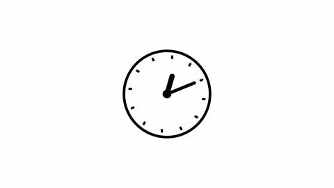 Clock in 12 hour loop. Clock with moving arrows on white background. Stock Photos