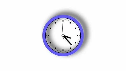 Clock in 12 hour loop. Clock with moving arrows on white background. Stock Photos
