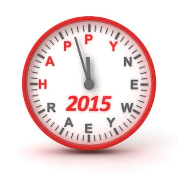 Clock with 2015 happer new year text, 3d render Illustrazione stock
