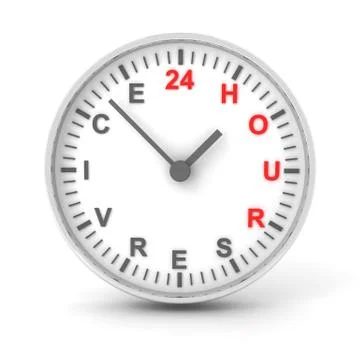 Clock with 24 hour service text, 3d render Illustrazione stock