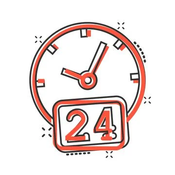 Clock 24/7 icon in comic style. Watch cartoon vector illustration on white is 스톡 일러스트