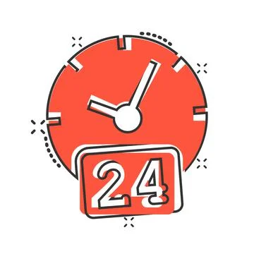 Clock 24/7 icon in comic style. Watch cartoon vector illustration on white is Stockillustratie