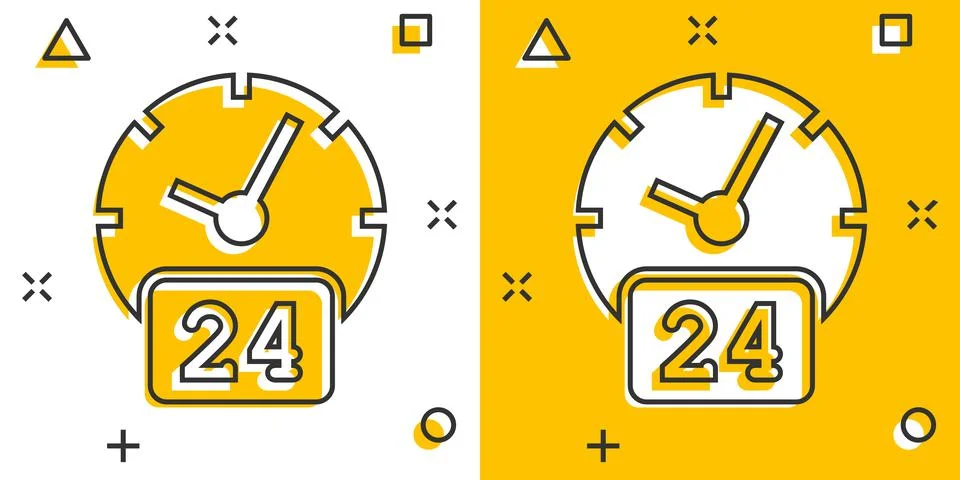 Clock 24/7 icon in comic style. Watch cartoon vector illustration on white is Stockillustratie