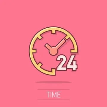 Clock 24/7 icon in comic style. Watch cartoon vector illustration on isolat.. Ilustración de archivo