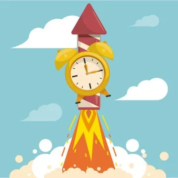 Clock alarm bells in firework rocket イラスト素材