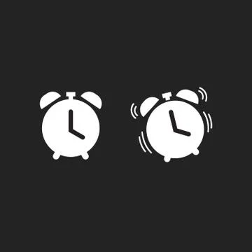 Clock alarm icon vector isolated on dark black background Stock Illustration