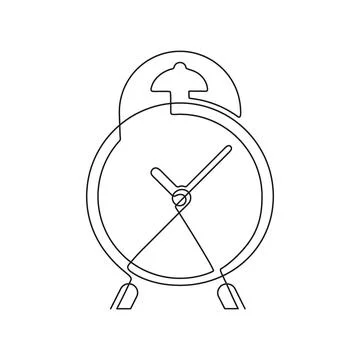 Clock alarm outline, time on watch, one continuous art line drawing. Timer Stock Illustration