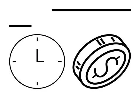 Clock alongside dollar coin capture the essence of balancing time with financ Stock Illustration