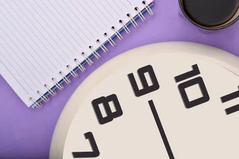 Clock &amp;amp; notepad closeup with Coffee Stock Photos