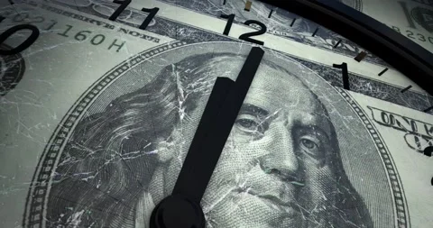 Clock and 100 dollar bills Stock Footage 166447128